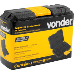 Jogo Soquete Sextavado Vonder 10 à 24 Encaixe 1/ 2" 8 peças
