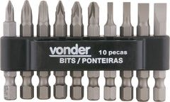 Jogo bits ponteiras 1/4" com 10 peças cromo vanádio - Vonder