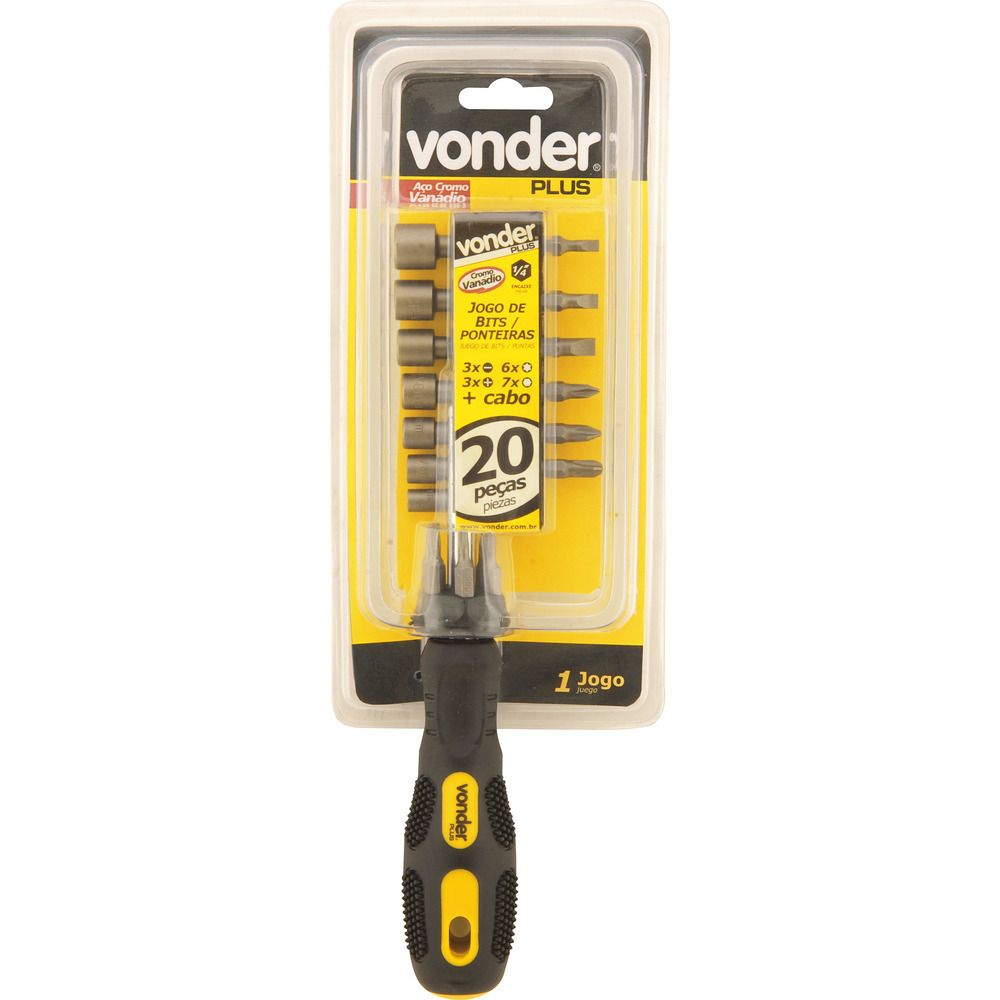 Jogo bits ponteiras 1/4" c/ 20 pç cromo vanádio Vonder Plus