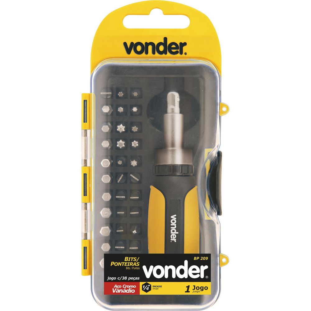 Jogo bits ponteiras 1/4" c/ 38 pç cromo vanádio bp209 Vonder - Guimepa