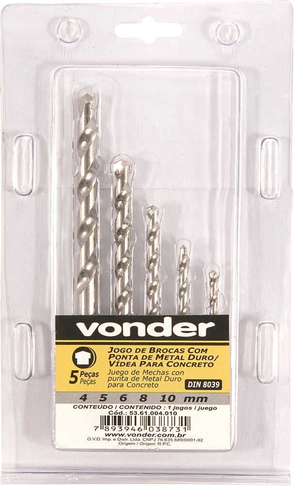 Jogo Broca Vídea 4-10mm Din 8039 Concreto Estojo Plá Vonder