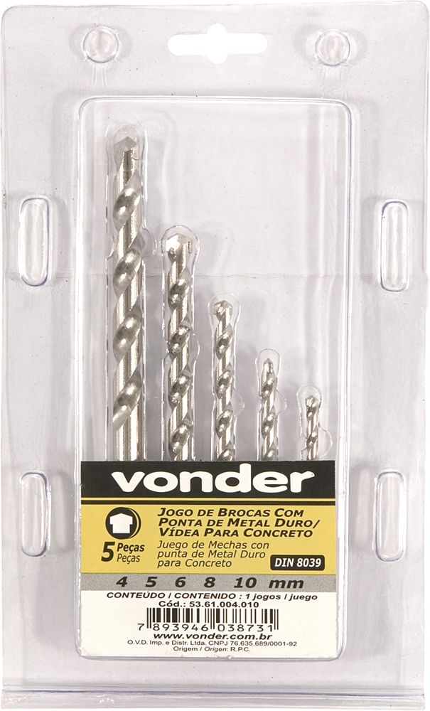 Jogo Broca Vídea 4-10mm Din 8039 Concreto Estojo Plá Vonder