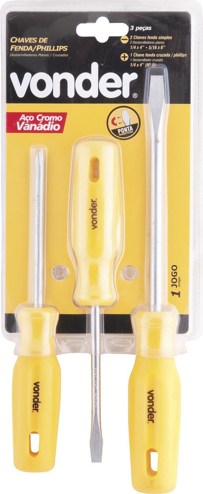 Jogo chave fenda e philips cromo vanádio c/ 3 peças Vonder