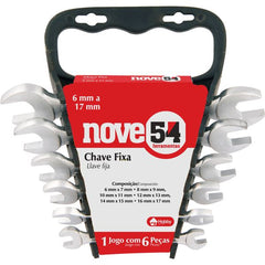 Jogo chave fixa 6-17mm aço carbono c/ 6 pç suporte plástico