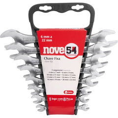 Jogo chave fixa 6-22mm aço carbono c/ 8 pç suporte plástico