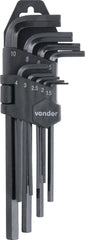 Jogo Chave Allen 1,5-10,0mm Tipo L Curta c/ 9 peças Vonder