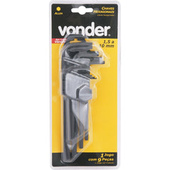 Jogo Chave Allen 1,5-10,0mm Tipo L Curta c/ 9 peças Vonder