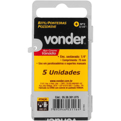 Jogo de Bits Ponteira Pozidrive c/ enc 1/4" Nº 1X75mm Vonder