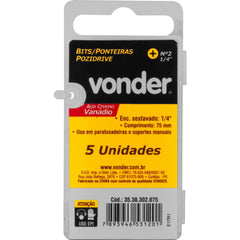 Jogo de Bits Ponteira Pozidrive c/ enc 1/4" Nº 2X75mm Vonder