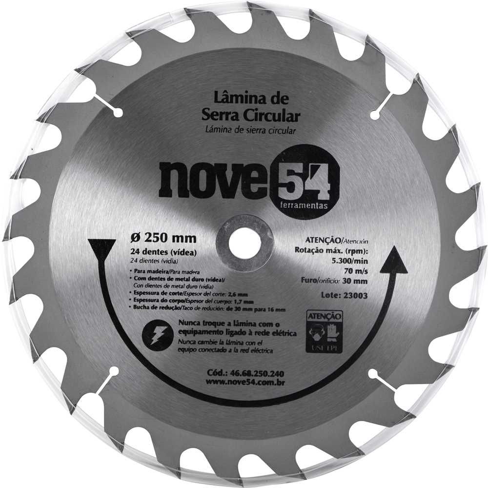 Lâmina de serra circular vídea 250mm 24 dentes Nove54