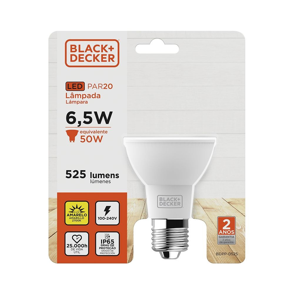 Lâmpada Led Par20 100-240V 2700K 7W IRC 80 IP65 Black=Decker