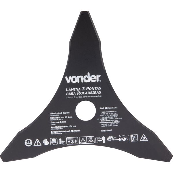 Lâmina 3 Pontas para Roçadeira 255x25,4x3,0mm Vonder
