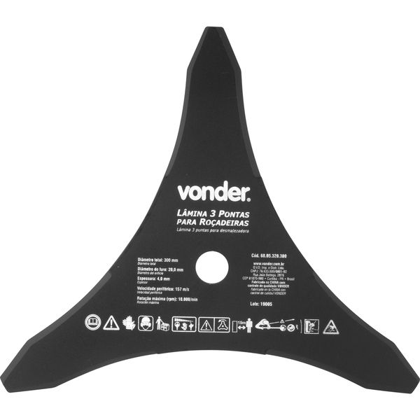 Lâmina 3 Pontas para Roçadeira 300x20,0x3,8mm Vonder