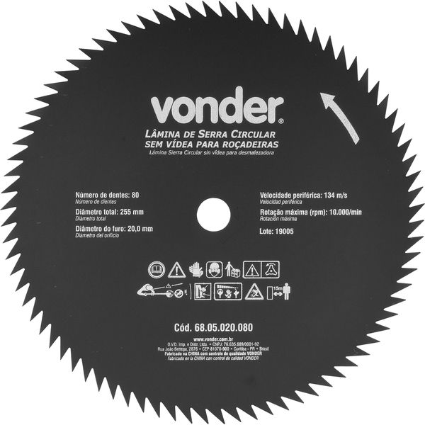 Lâmina Circular p/ Roçadeira s/ Videa 255x20,0x80 Vonder