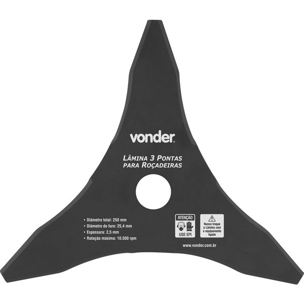 Lamina 3 pontas para roçadeiras 255mm furo 25,4mm - Vonder