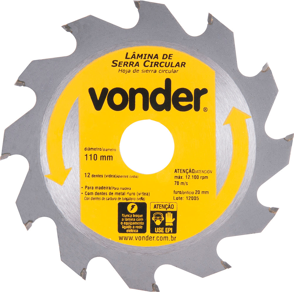 Lâmina Serra Circular Vídea 110x20x2,6mm 12D 12100Rpm Vonder