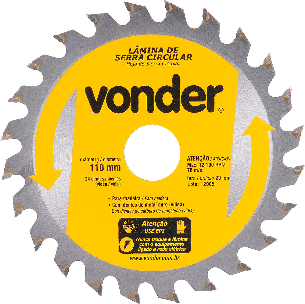 Lâmina Serra Circular Vídea 110x20x2,6mm 24D 12100Rpm Vonder
