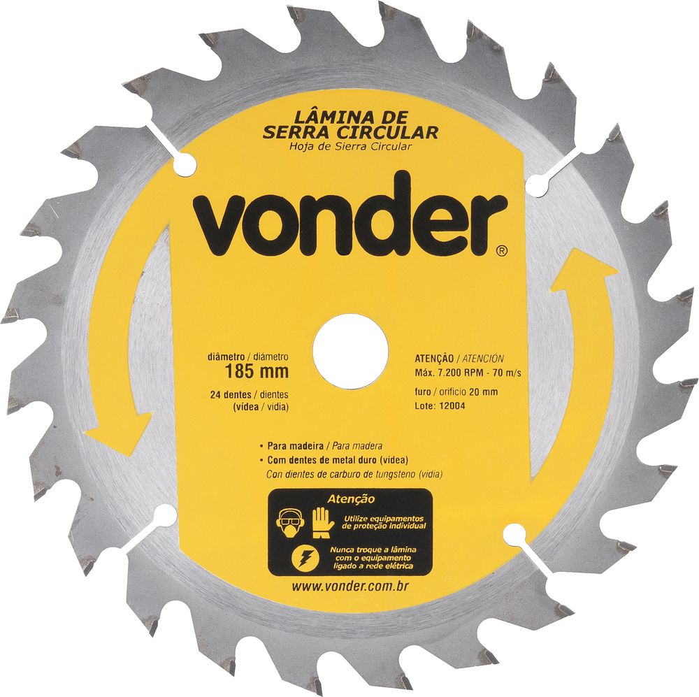 Lamina serra circ vídea 180x20x2,6mm 24D 7400rpm mad Vonder