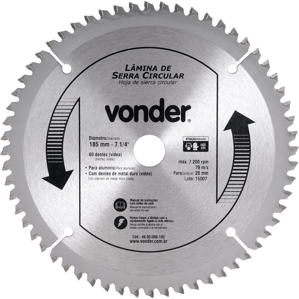 Lâmina Serra Circular Vídea 185x20x2,8mm 60D 7200 Rpm Vonder