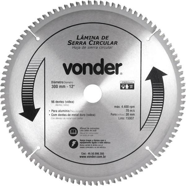 Lâmina Serra Circular Vídea 300x30x2,9mm 96D 4400 Rpm Vonder