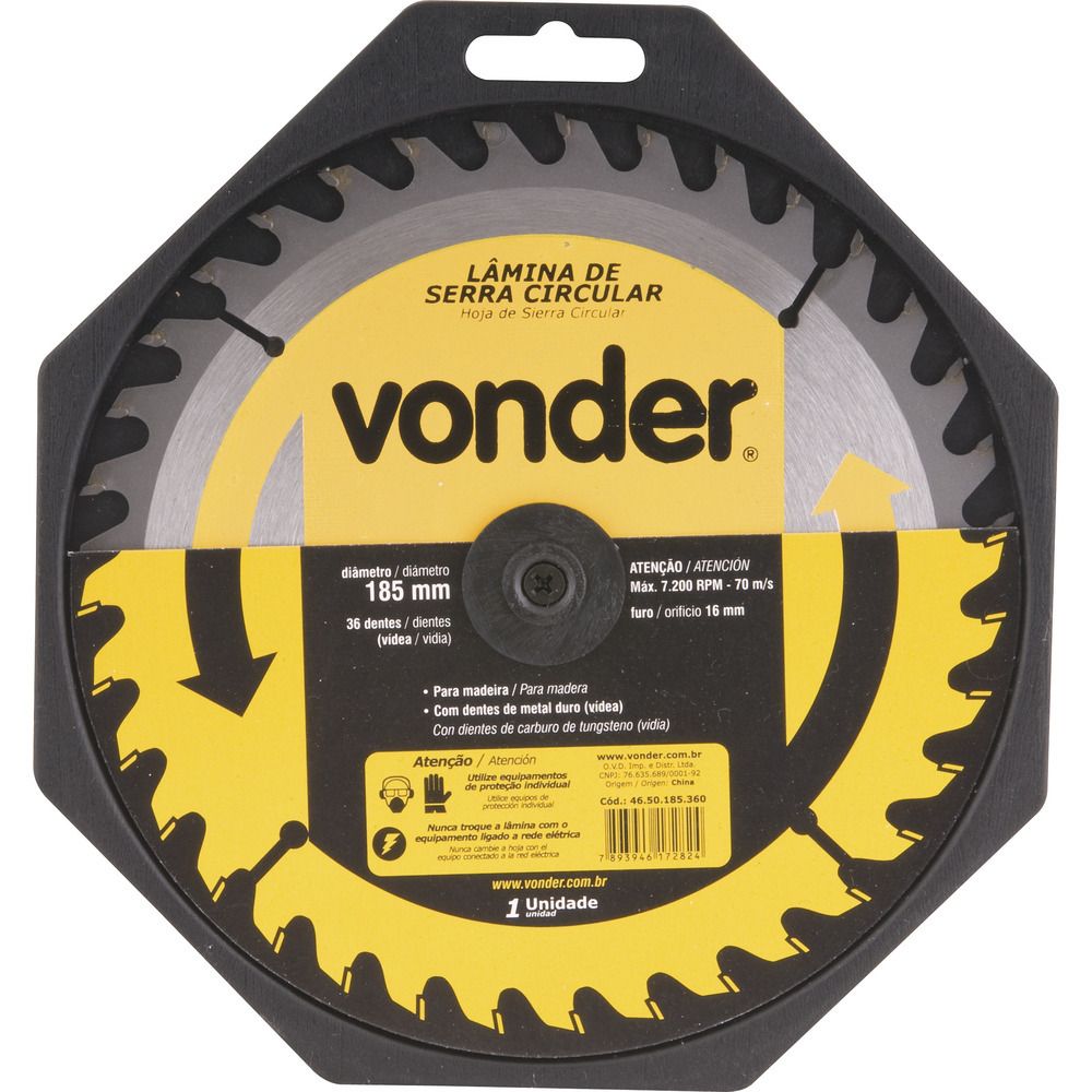 Lâmina Serra Circular Vídea 350x30x3,8mm 36D 3800 Rpm Vonder