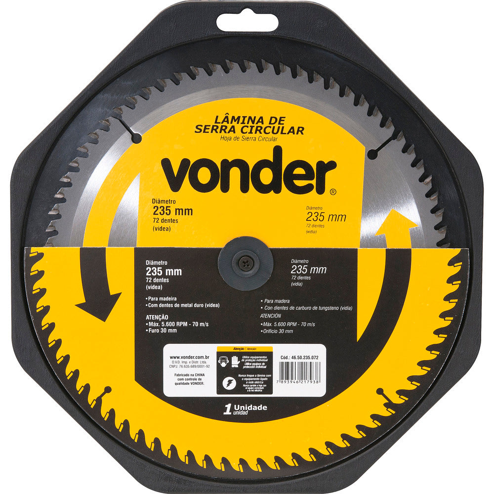 Lâmina Serra Circular Vídea 450x30x5,0mm 60D 2900 Rpm Vonder