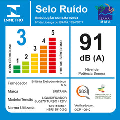 Liquidificador BLQ970P 900W Britânia 2,6L Preto Com 4 Lâminas e Filtro Separador 220V