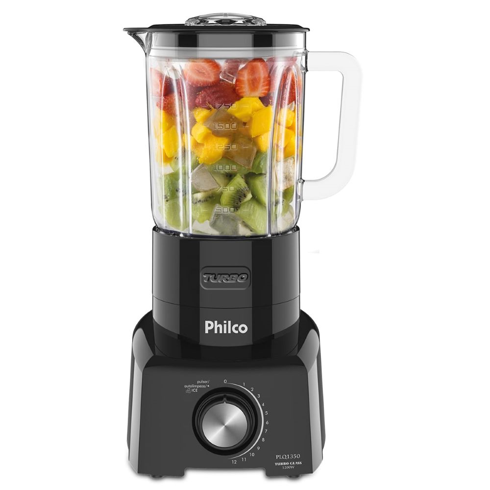 Liquidificador PLQ1350 Turbo Glass 1200W Philco Preto 2,65L Com 6 Lâminas 12 Velocidades 220V