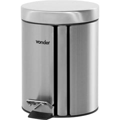 Lixeira Redonda 5L Inox Cinza Com Escova Sanitária Vonder