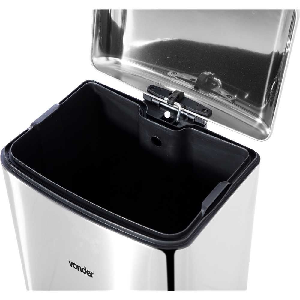 Lixeira Retangular 30 Litros Inox Cinza Vonder - Guimepa