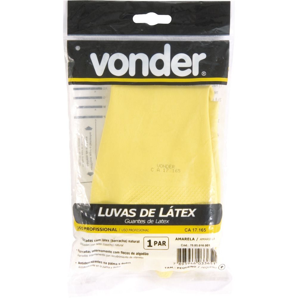 Luva látex p amarela com forro ca17165 Vonder