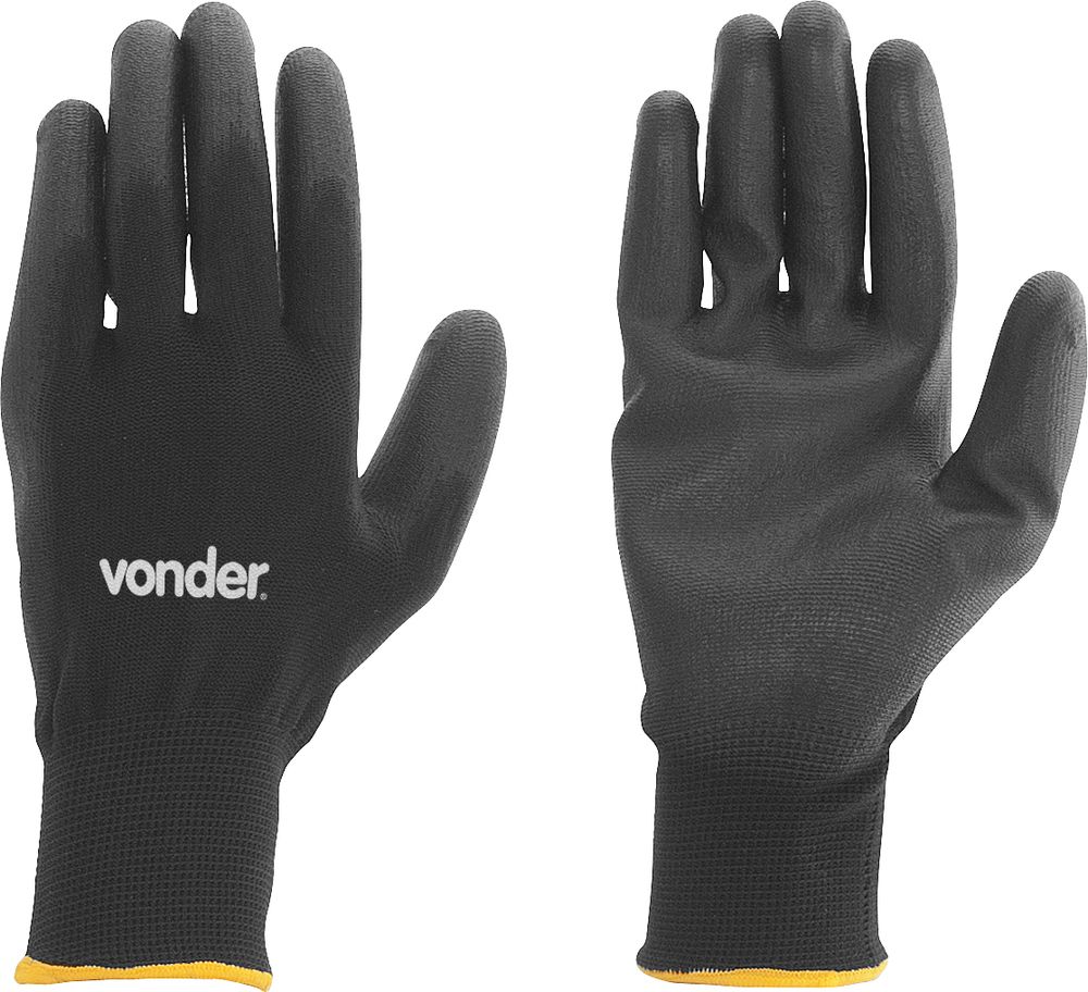 Luva poliéster helanca g preto palma pu ca30909 Vonder