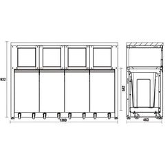 Módulo Fixo Lixeiras Classificação Vidro Papel Plástico Tampo MDF Revestido Inox C45PRO RD/X Beta