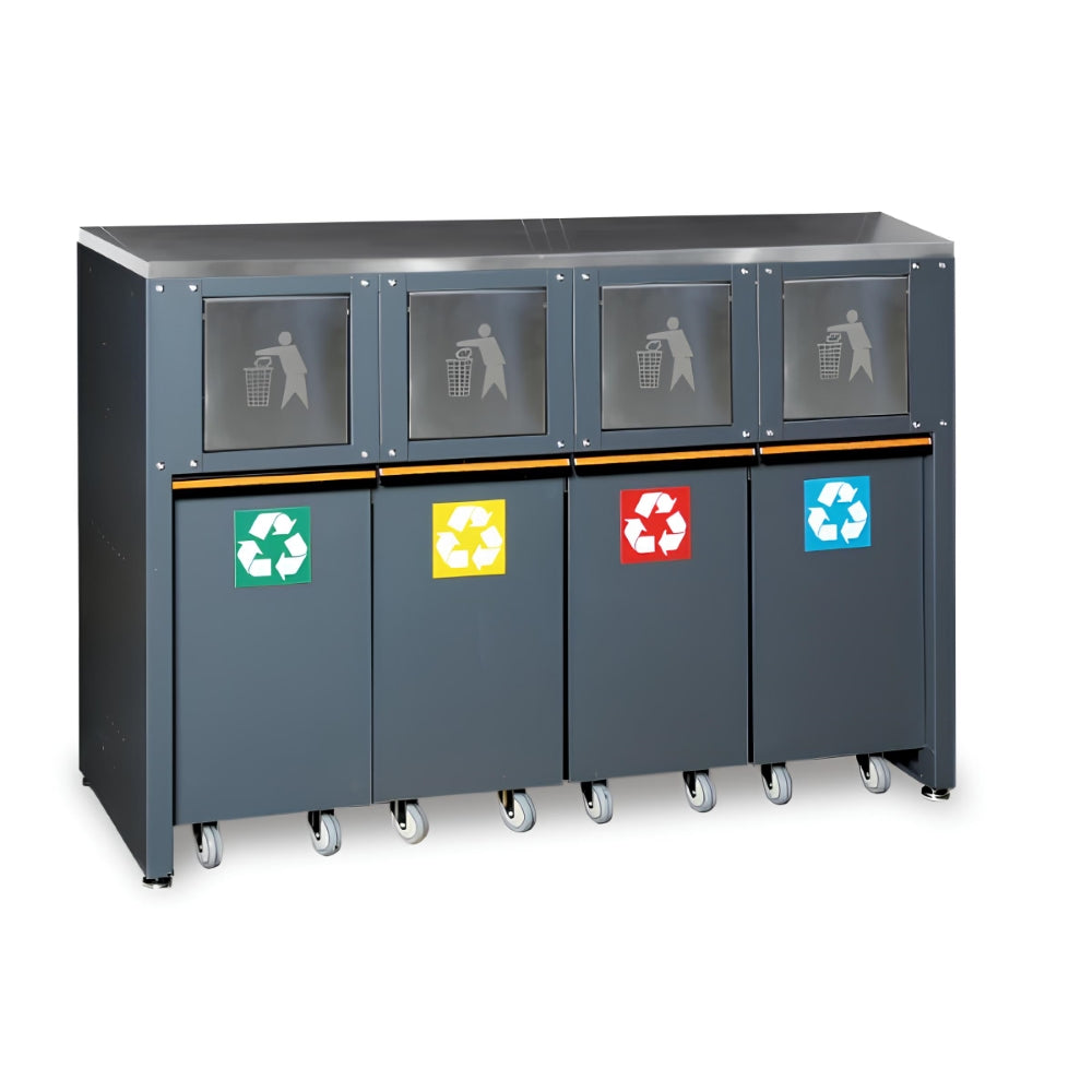 Módulo Fixo Lixeiras Classificação Vidro Papel Plástico Tampo MDF Revestido Inox C45PRO RD/X Beta
