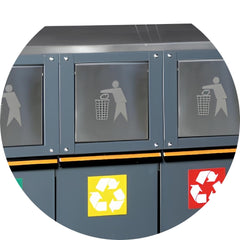 Módulo Fixo Lixeiras Classificação Vidro Papel Plástico Tampo MDF Revestido Inox C45PRO RD/X Beta