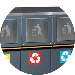 Módulo Fixo Lixeiras Classificação Vidro Papel Plástico Tampo MDF Revestido Inox C45PRO RD/X Beta