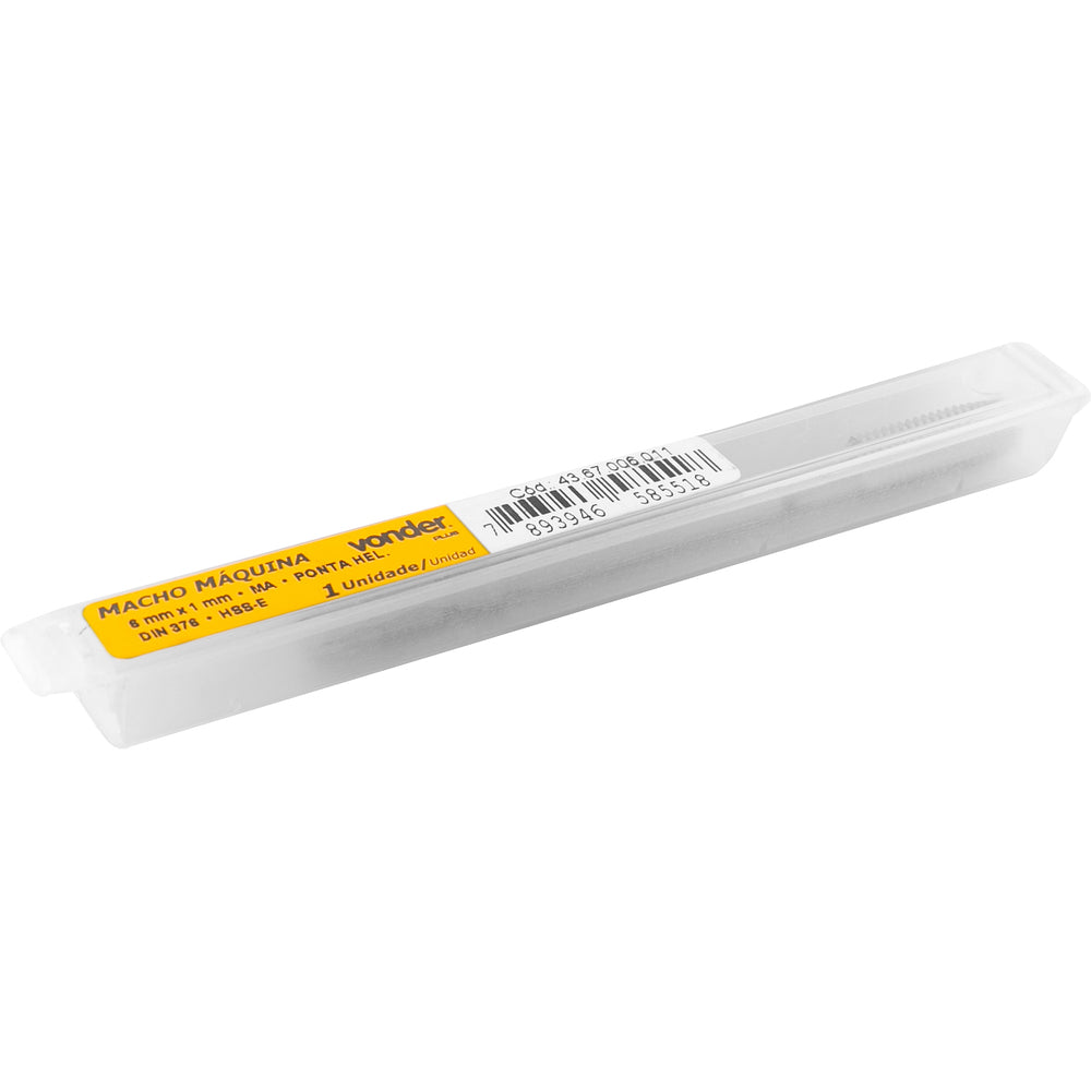 Macho Máquina Hss-E 6 mm x 1,0 mm com Ponta Helicoidal DIN376 Vonder Plus