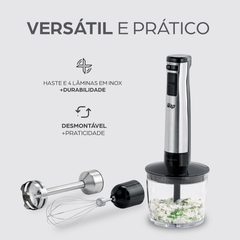 Mixer 3 em 1 Elétrico com Processador WAP Inox WM1 Turbo com Batedor de Claras 4 Laminas Miniprocessador 220V