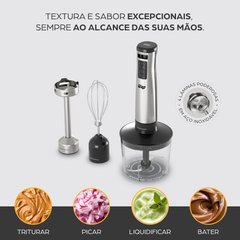 Mixer 3 em 1 Elétrico com Processador WAP Inox WM1 Turbo com Batedor de Claras 4 Laminas Miniprocessador 127V