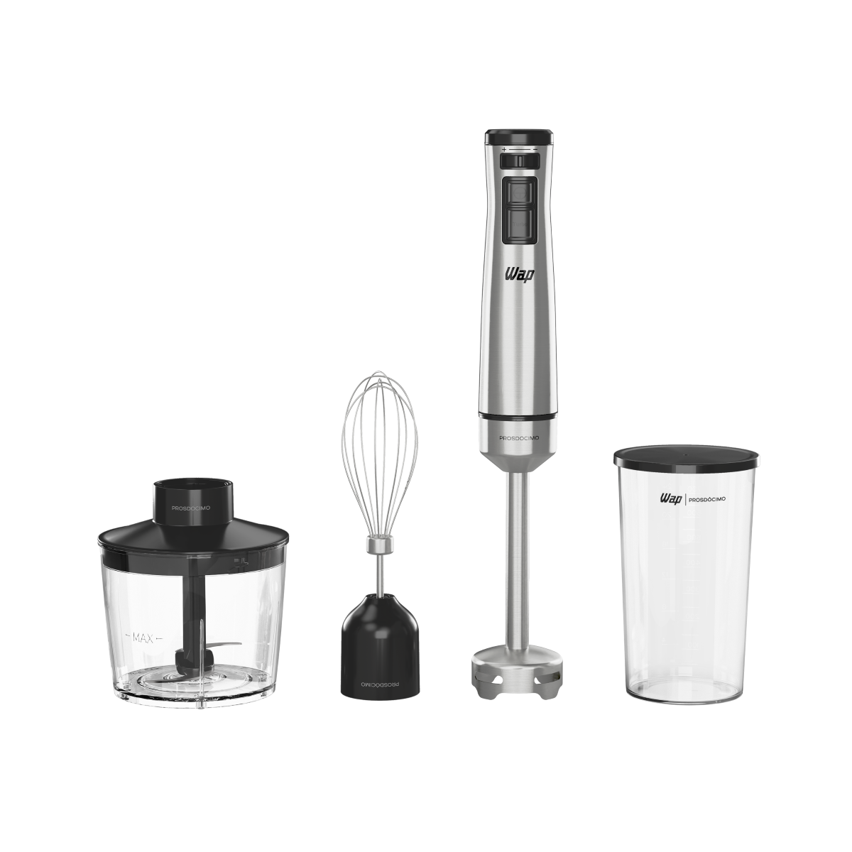 Mixer 3 em 1 Elétrico com Processador WAP Inox WM1 Turbo com Batedor de Claras 4 Laminas Miniprocessador 127V