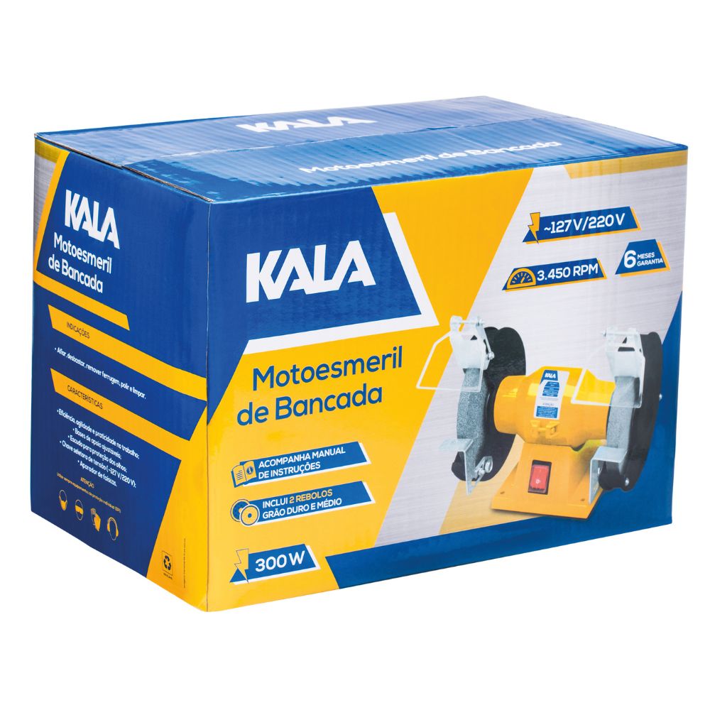 Moto Esmeril 6'' 300W 3450Rpm Bivolt Kala Profissional Com 2 Rebolos