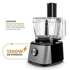 Multiprocessador BMP2000 1300W Britânia Inox 5 em 1 Rala Processa Fatia Espreme e Liquidifica 127V