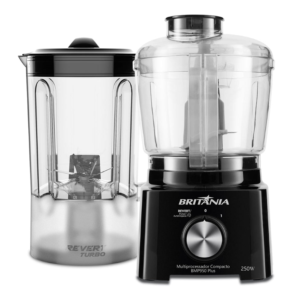 Multiprocessador Compacto BMP950 Plus 300W Britânia 2 em 1 Com Jarra e Copo Liquidificador 220V