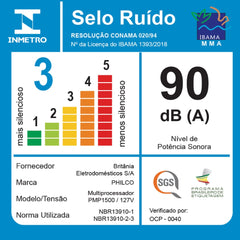Multiprocessador PMP1500 Turbo 1000W Philco 5 em 1 Com Copo Liquidificador e Acessórios 220V
