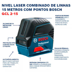Nível à Laser 15 Metros 2 Linhas Gcl 2-15 com Maleta Bosch