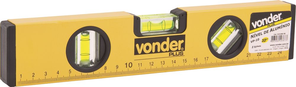 Nível alumínio 10" 3 bolhas - Vonder Plus