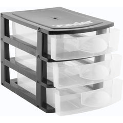 Organizador Plástico 3 Gavetas Preto E Transparente - Vonder