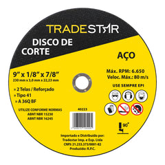 Disco de Corte 230 x 3,0 mm 2 Telas Furo 22,23 mm Aço Tradestar