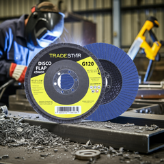 Disco Flap 115 mm G120 Fibra Cônico Azul Aço e Inox Tradestar