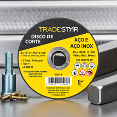 Disco de Corte 115 x 1,6 mm Furo 7/8" Aço e Inox Tradestar